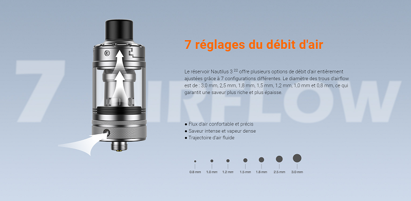 L'airflow est ajustable avec 7 ouvertures 